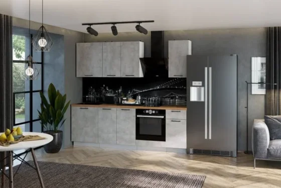 Кухонный гарнитур Hoff Сити 2,4 м, 240х210х60 см, цвет бетон светлый, белый